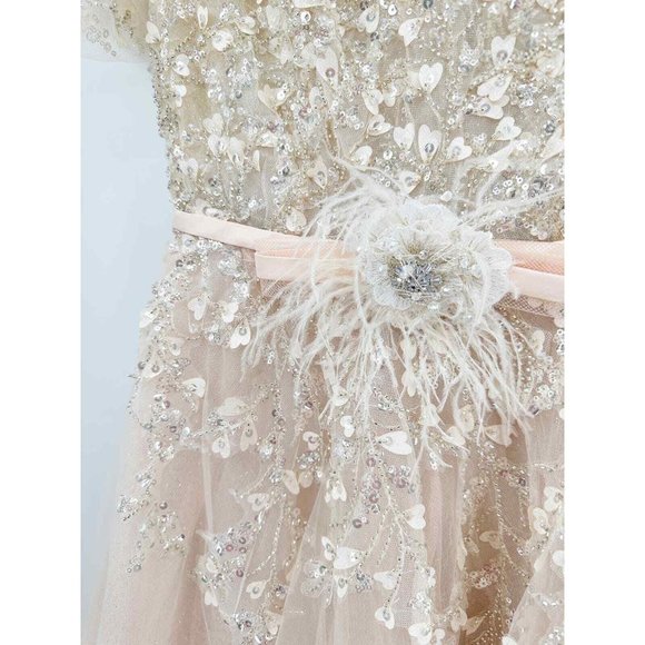 NWT MAC DUGGAL FLUTTER SLEEVE BOW WAIST A LINE DRESS NUDE 20362 $798 - Picture 5 of 7